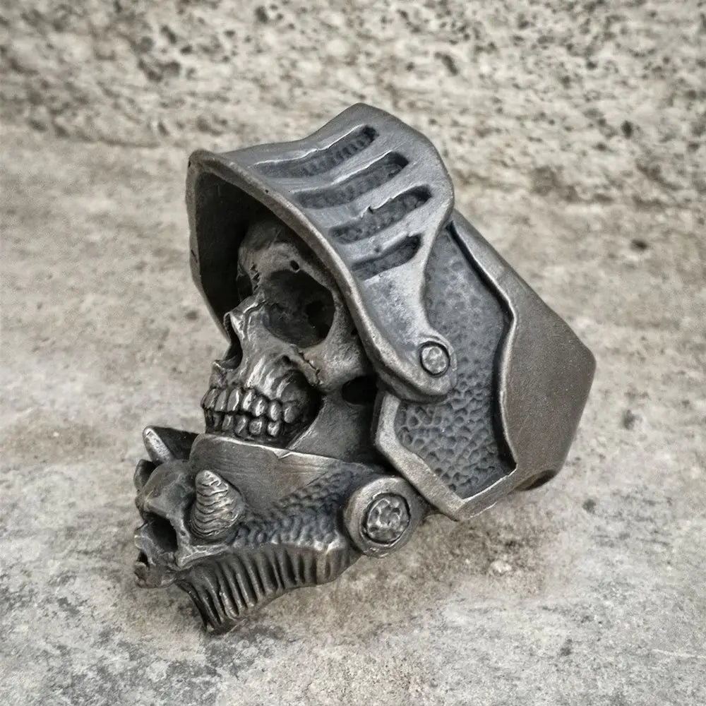 EYHIMD Black Death Knight Skull Ring Cool Mens Punk Fine Detail Stainless Steel Ring Gothic Biker Jewelry