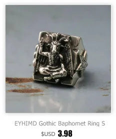 EYHIMD Black Death Knight Skull Ring Cool Mens Punk Fine Detail Stainless Steel Ring Gothic Biker Jewelry