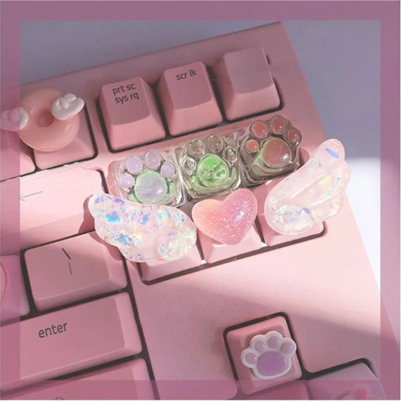 Personalized Keycaps Cute Wings Crystal Key cap Handmade Mechanical Keyboard R4 Keys PBT Color Keycaps Anime