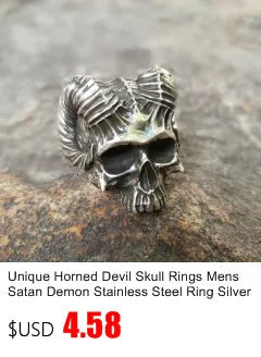 EYHIMD Black Death Knight Skull Ring Cool Mens Punk Fine Detail Stainless Steel Ring Gothic Biker Jewelry