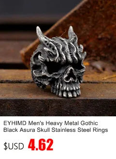 EYHIMD Black Death Knight Skull Ring Cool Mens Punk Fine Detail Stainless Steel Ring Gothic Biker Jewelry