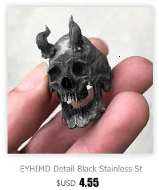 EYHIMD Black Death Knight Skull Ring Cool Mens Punk Fine Detail Stainless Steel Ring Gothic Biker Jewelry