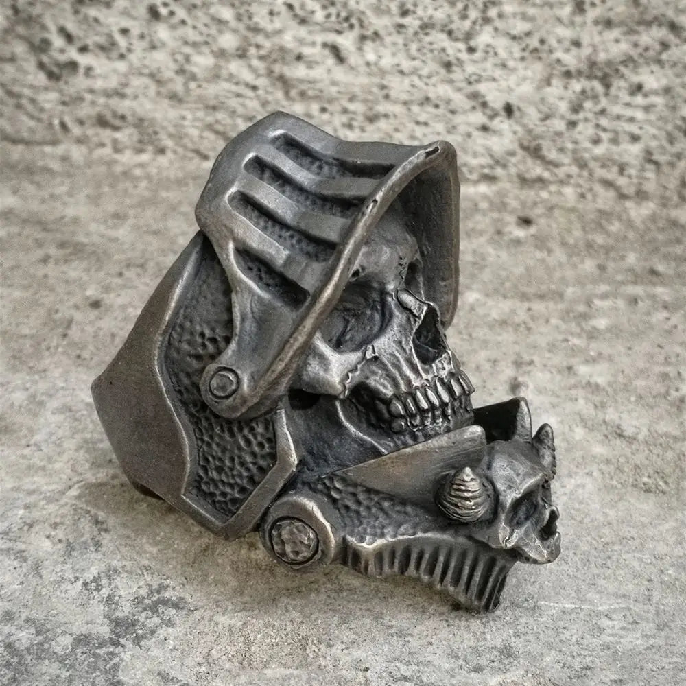 EYHIMD Black Death Knight Skull Ring Cool Mens Punk Fine Detail Stainless Steel Ring Gothic Biker Jewelry