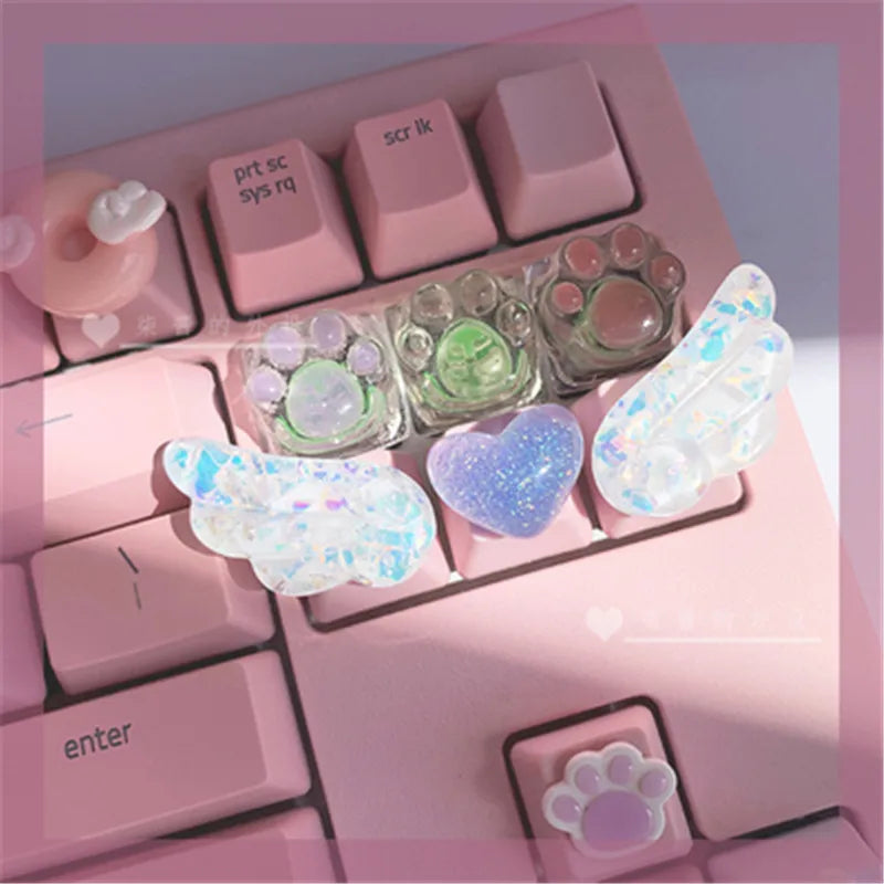Personalized Keycaps Cute Wings Crystal Key cap Handmade Mechanical Keyboard R4 Keys PBT Color Keycaps Anime