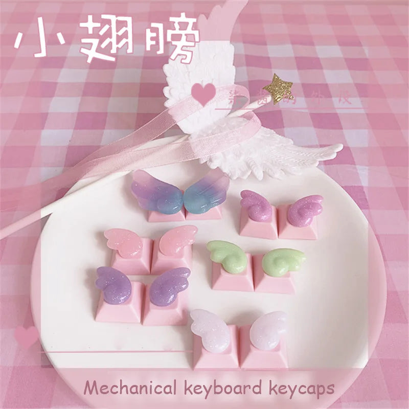 Personalized Keycaps Cute Wings Crystal Key cap Handmade Mechanical Keyboard R4 Keys PBT Color Keycaps Anime