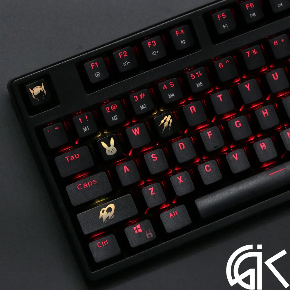 4 pcs/set keysets backlight OW key caps ABS etched  Keycap shine-through for Overwatch gamer Mechanical Keyboard ANSI black
