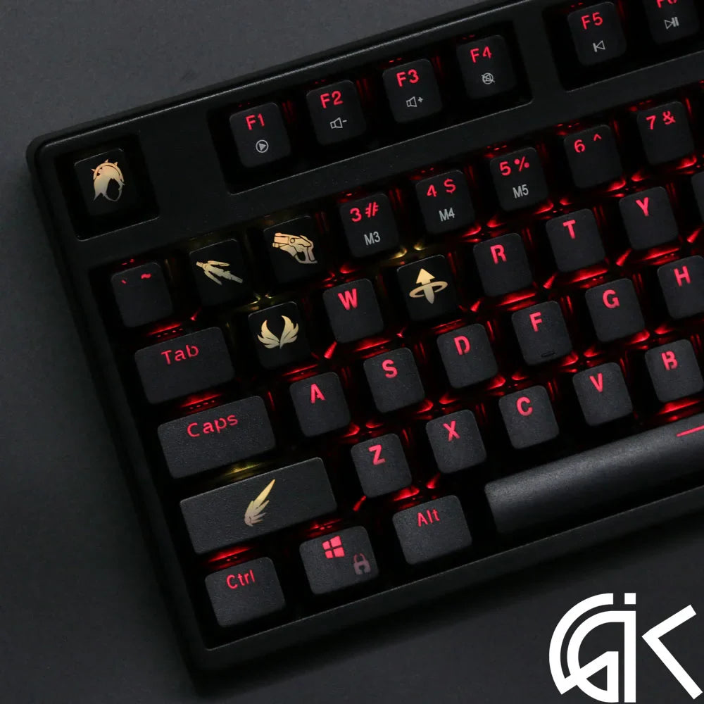 4 pcs/set keysets backlight OW key caps ABS etched  Keycap shine-through for Overwatch gamer Mechanical Keyboard ANSI black