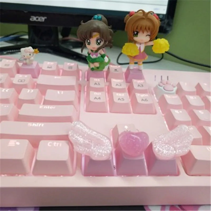 Personalized Keycaps Cute Wings Crystal Key cap Handmade Mechanical Keyboard R4 Keys PBT Color Keycaps Anime