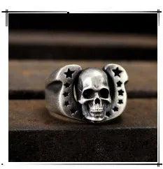 EYHIMD Black Death Knight Skull Ring Cool Mens Punk Fine Detail Stainless Steel Ring Gothic Biker Jewelry