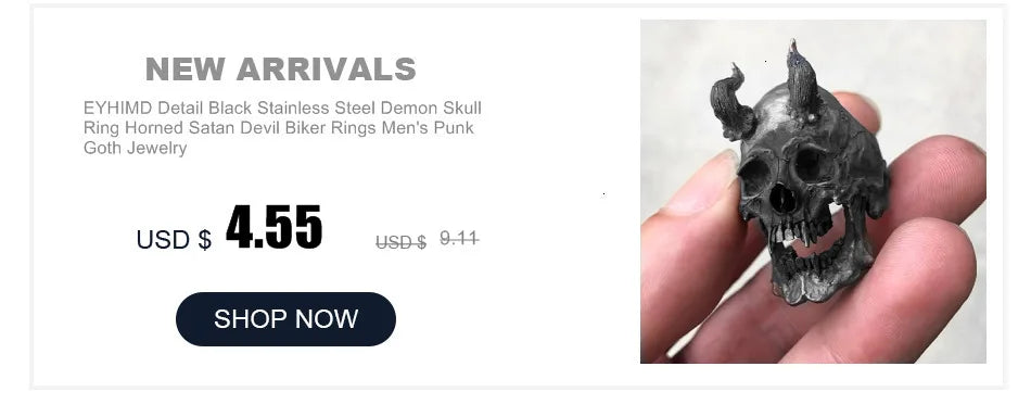 EYHIMD Black Death Knight Skull Ring Cool Mens Punk Fine Detail Stainless Steel Ring Gothic Biker Jewelry