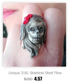 EYHIMD Black Death Knight Skull Ring Cool Mens Punk Fine Detail Stainless Steel Ring Gothic Biker Jewelry