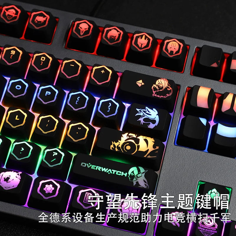 4 pcs/set keysets backlight OW key caps ABS etched  Keycap shine-through for Overwatch gamer Mechanical Keyboard ANSI black