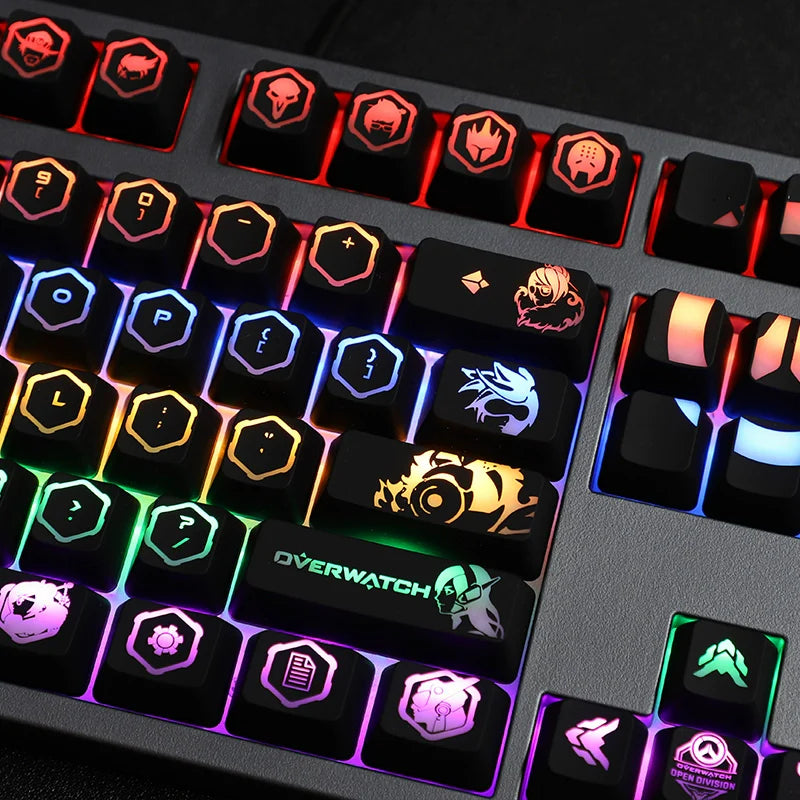 4 pcs/set keysets backlight OW key caps ABS etched  Keycap shine-through for Overwatch gamer Mechanical Keyboard ANSI black