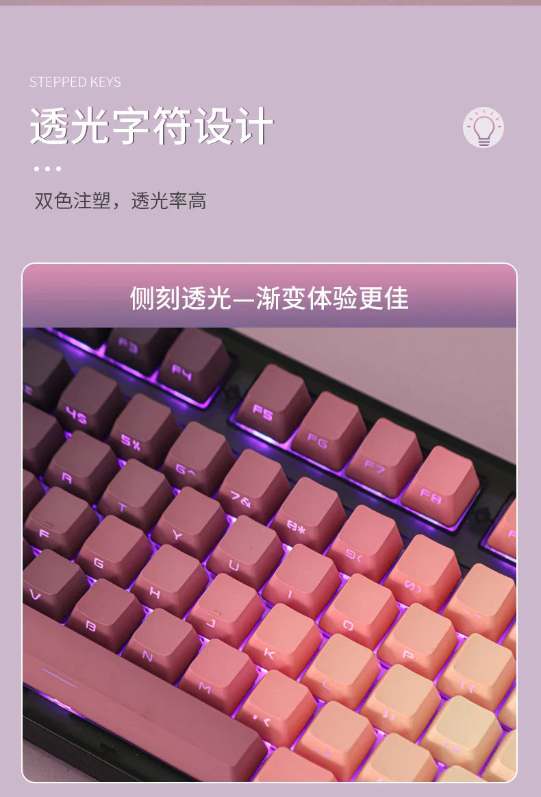 Gradient Eye Shadow PLUS Keycaps Side Top Character Translucent Backlit Key cap PBT OEM profile For MX Switch Keyboard
