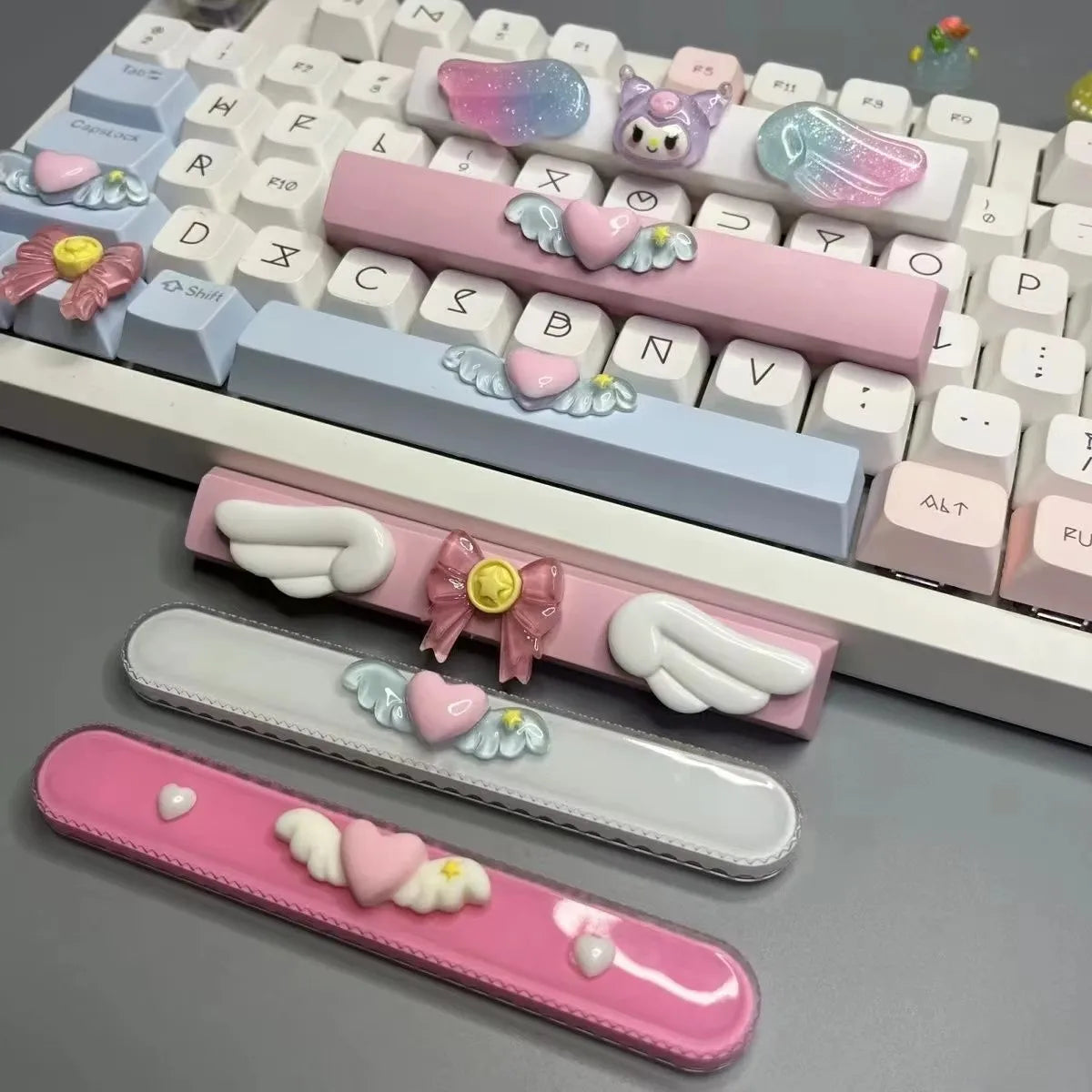 DIY Cute Magic Love Wings Keycap 6.25u Spacebar Game Mechanical Keyboard Cross Axis Pink Bow Keycap
