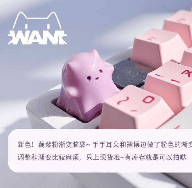 Cute Animal Keycaps Ghost Cat Mechanical Keyboard Keycaps Accessories Purple Pink Cartoon Resin Customized Keycaps Girls Gift