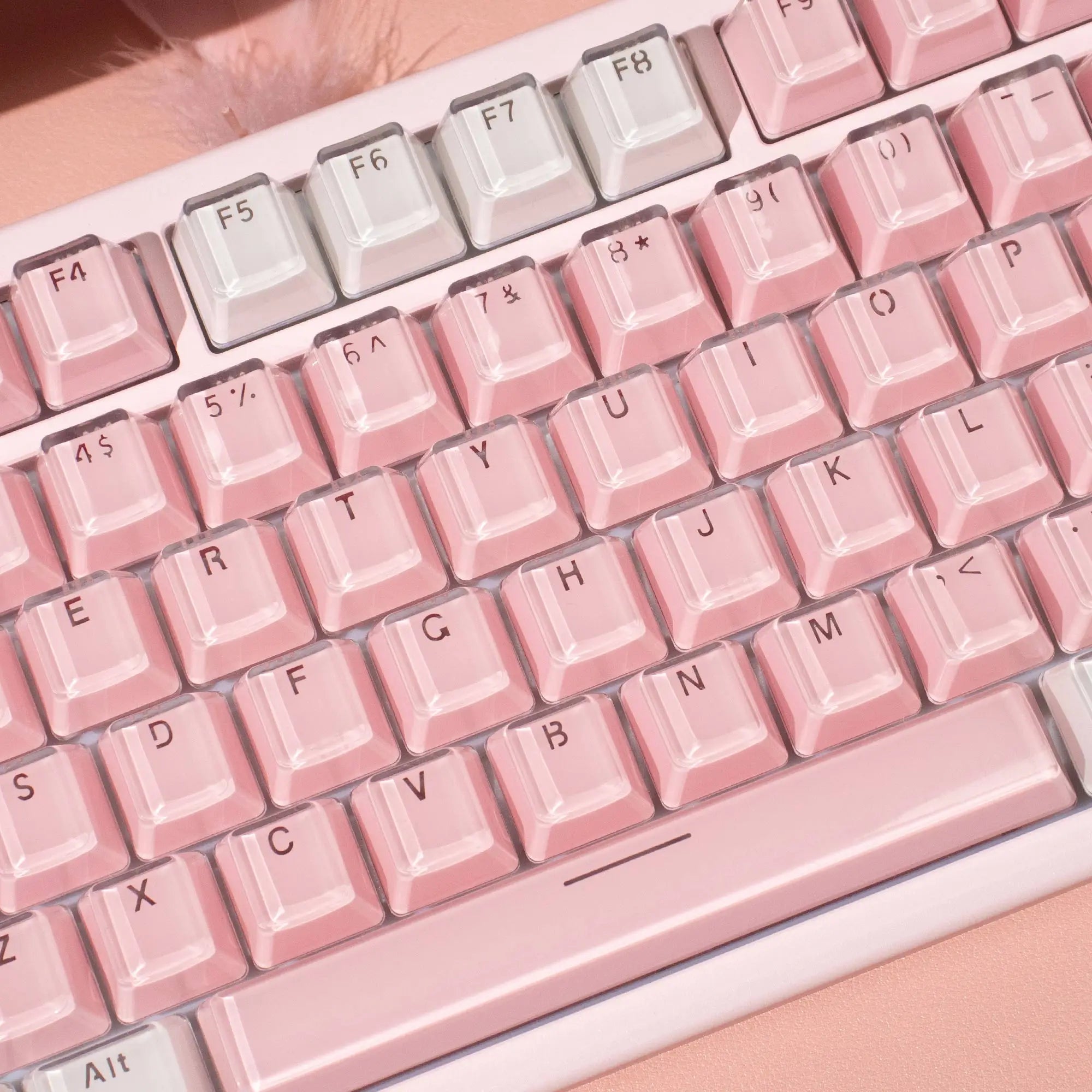 Crystal White Pink Jelly Keycaps OEM profile 104 Keys ABS Double shot keycaps set for MX Switches Mechanical Keyboard