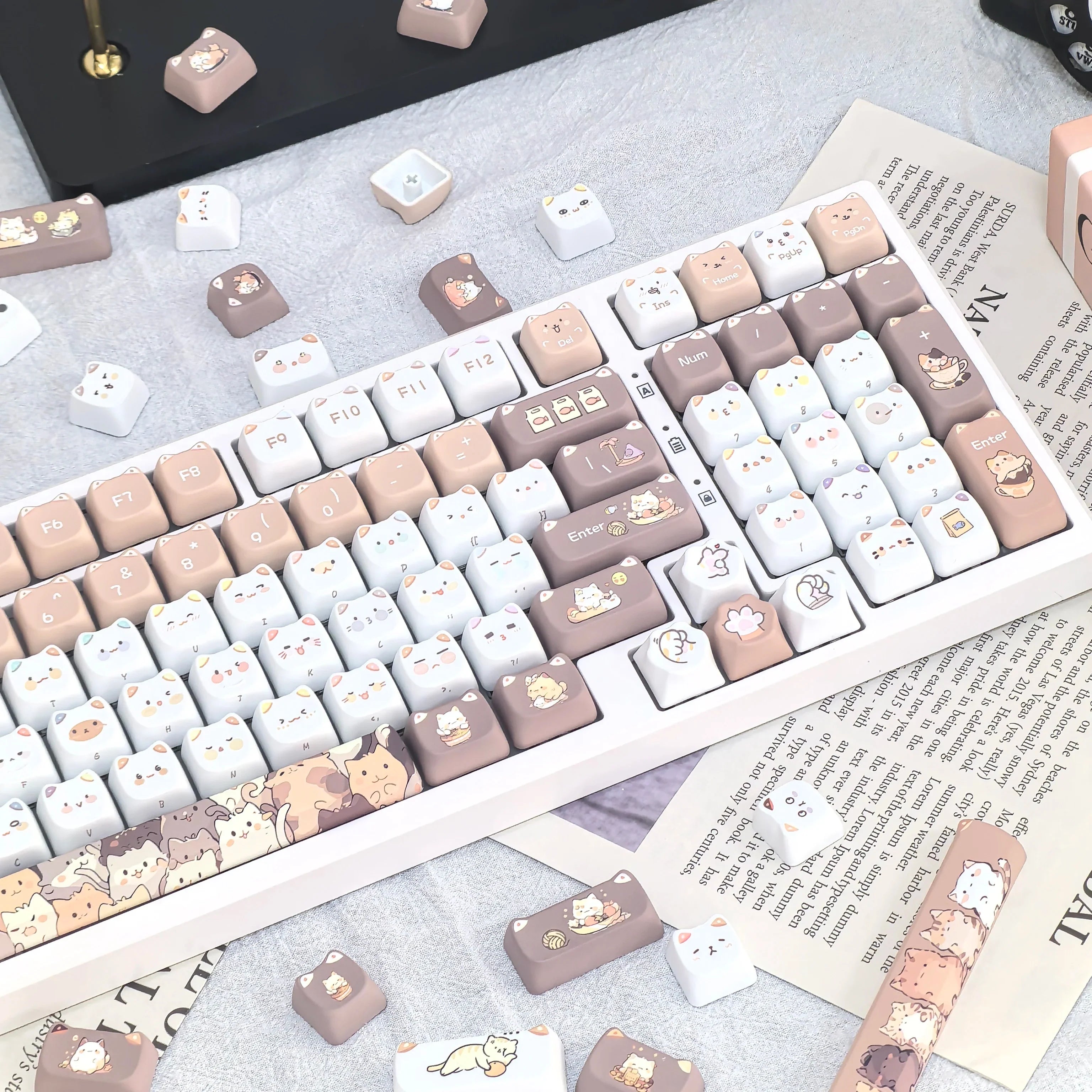 Cute Meow Keycaps Cat Head MAO Profile PBT Key Cap Dye Sublimation for MX Mechanical Keyboard KeyCap Keyboards Accessories