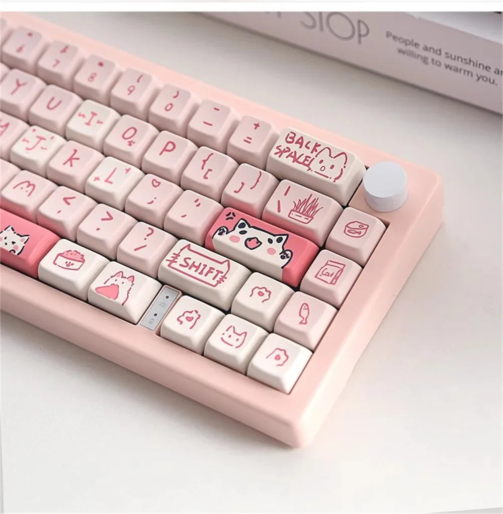 66/146 Keys MDA Profile Pink Cute Cat Keycaps For Gaming Mechanical Keyboard Mx Switch PBT Sublimation Customized DIY Key Caps