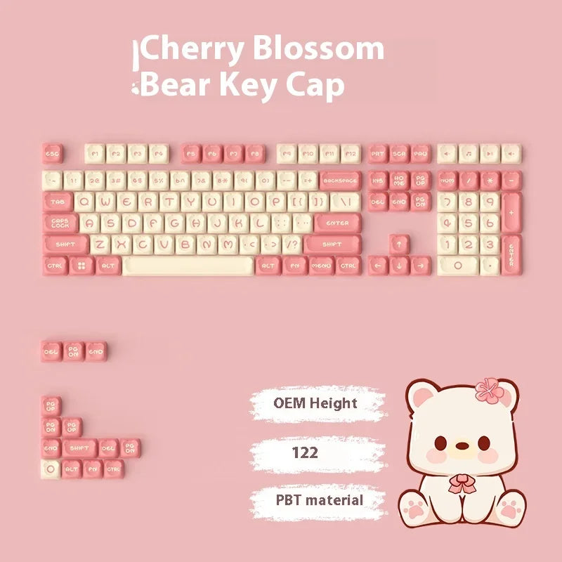 AKKO cute bear head theme keycaps PBT material two-color injection molding school office mechanical keyboard keycaps