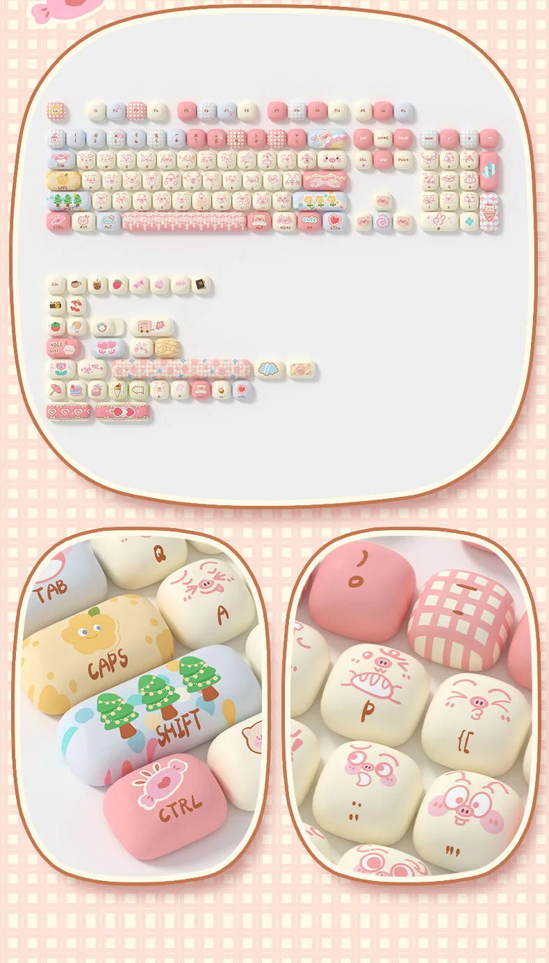 Akko Mog Moa Keycap Cute Thermal Pbt Sublimation Keycaps Mog Keycap Round Steamed Bun Mushroom Customizetion 138keys Keycap Gift