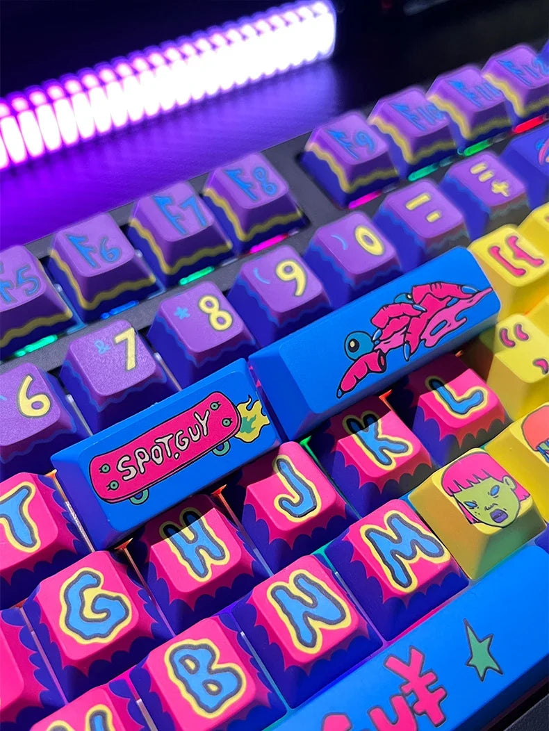 PIIFOX SPOTGUY Jointly 《Quiet&Cool》 PBT Original Profile Keycaps 5-Sided Heat Sublimation 146 Keys Custom  Keyboard Replacement