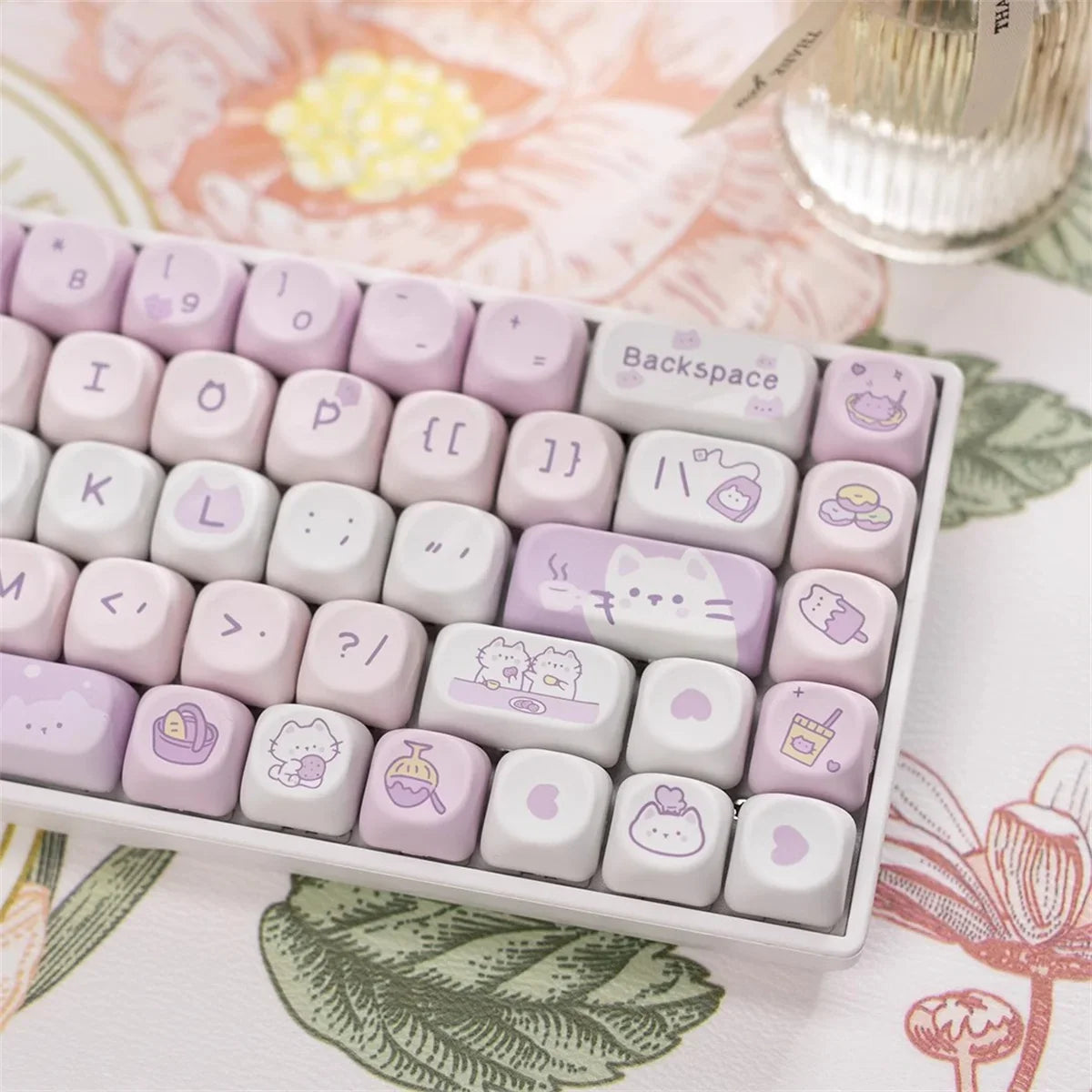 95Keys Cute Keycaps MOA Profile Cat Theme PBT Key Caps Pink Blue Puppy keycap for GK61 RK836 MX Switches Mechanical Keyboard