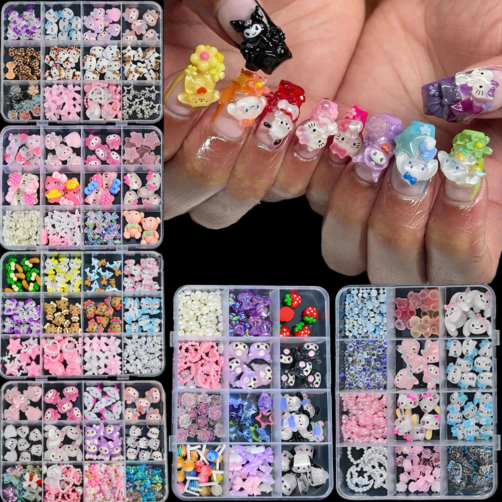 Kawaii Mixed Sanrio Y2k Nail Accessorie canvas Hello Kitty Pochacco Nail Rhinestone Gems Charms Manicure DlY Nail Parts for Girl