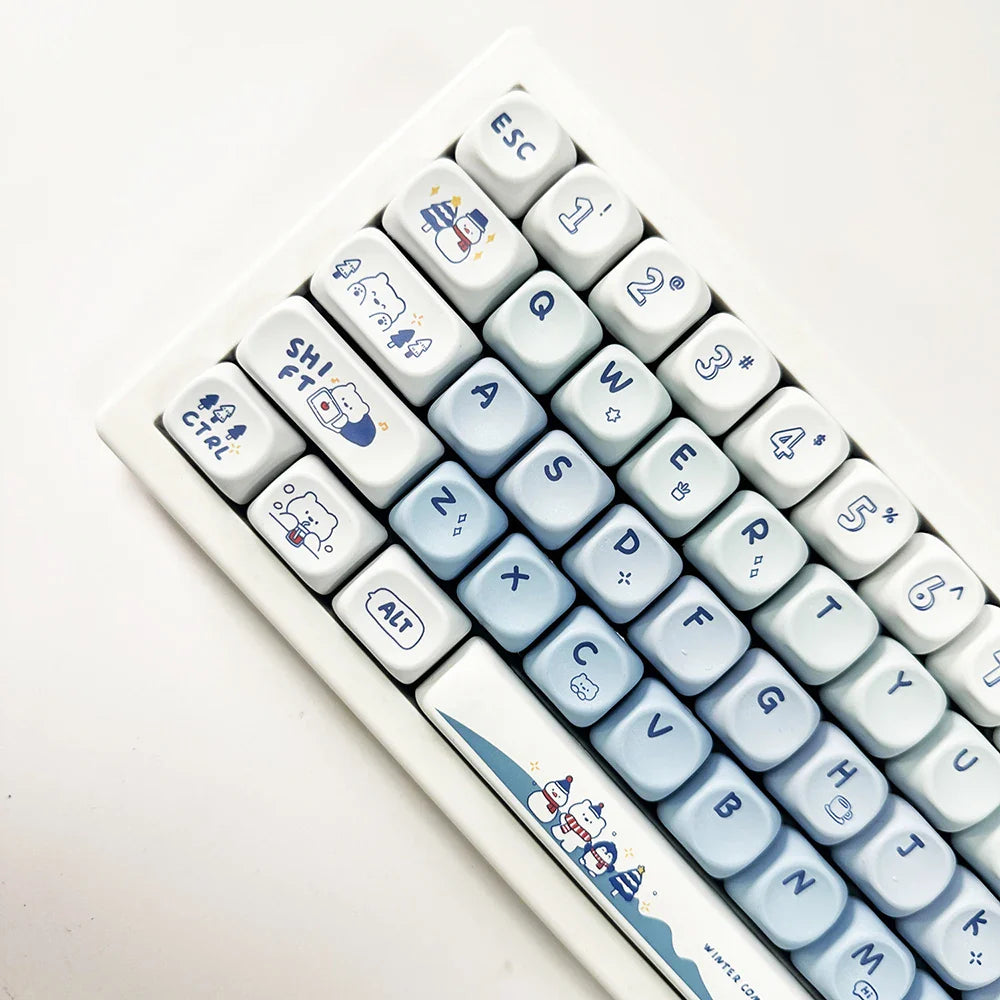 135 Keys MOA Profile Keycaps Winter Bear Theme PBT Keycaps For MX Switch Mechanical keyboard Dye Sublimation Blue White key Caps