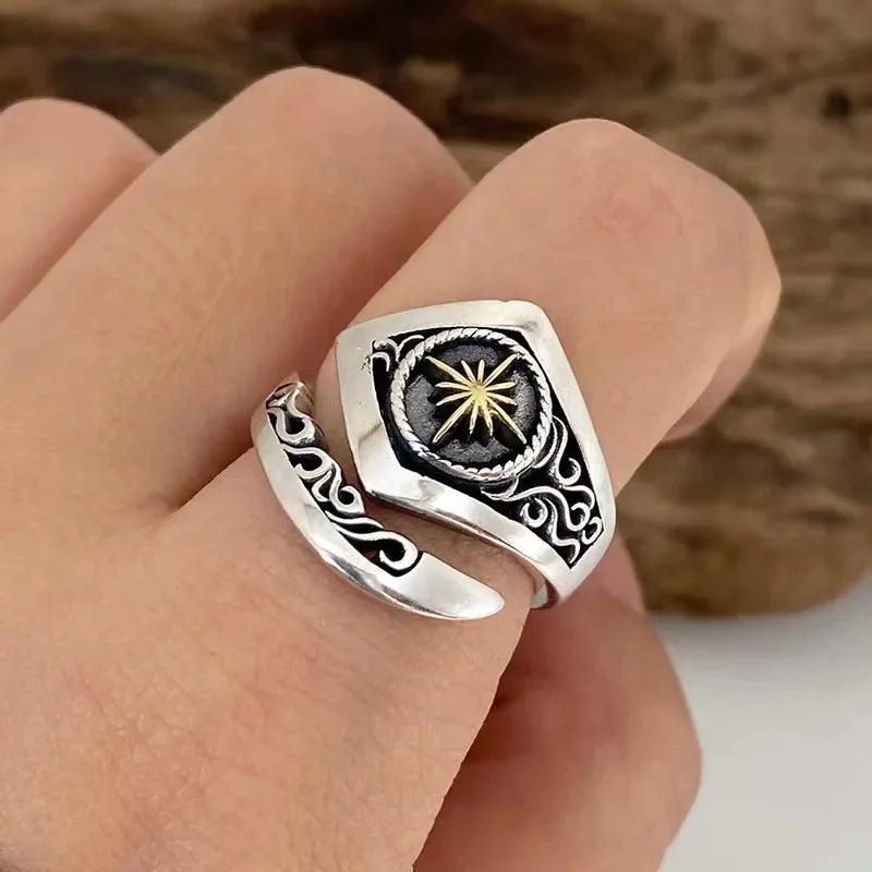 Devil Ram Horns Skull Open Ring for Men's Retro Satanic Cross Religious Amulet Jewelry
