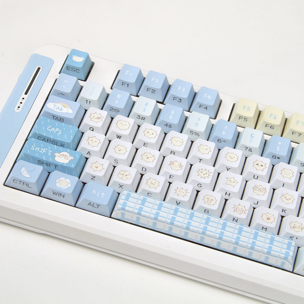 Milk Salt Little Sheep Keycap Cherry Side Engraved Translucent PBT Keycaps for Mechanical Keyboard Blue and White Cute Key Caps