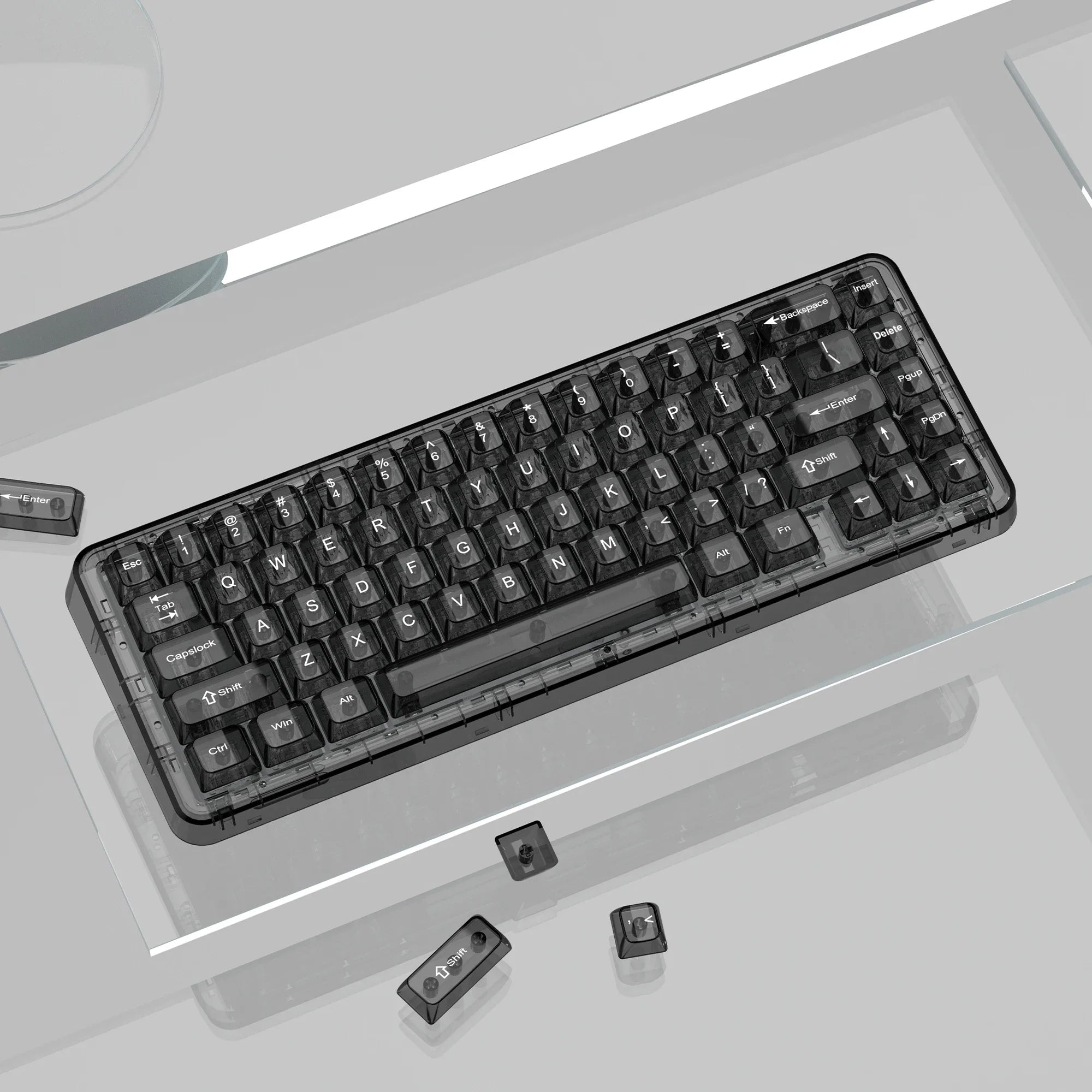 115 Keys Crystal Ceramic PC Keycap RGB Shine Through Key cap MDA Profile Black Transparent Clear Keycap for MX Switches Keyboard