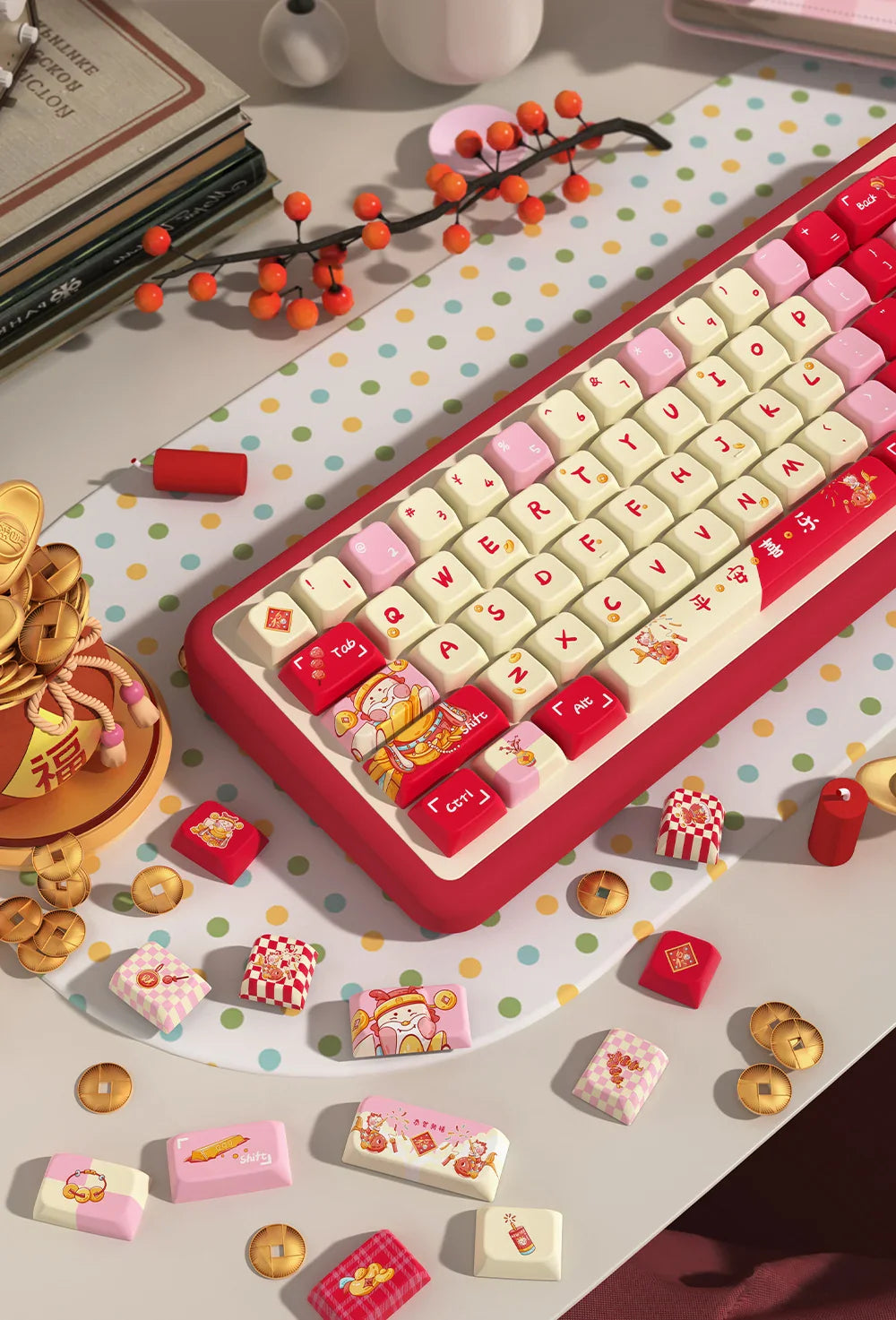 Lucky Dragon Year Theme Keycaps MDA Profile Personalized Keycap For Mechanical Keyboard with 7U and ISO key cap