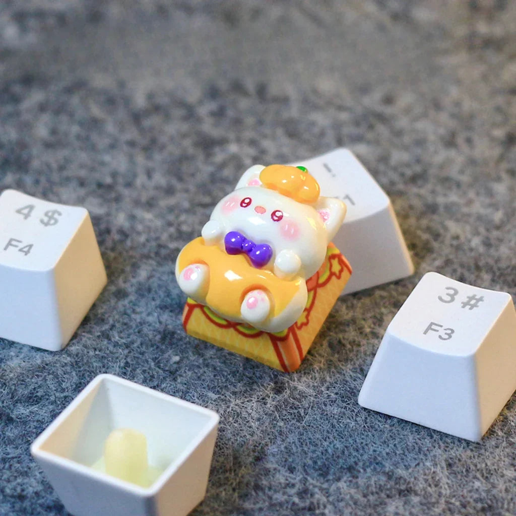Halloween Personalized Keycaps Resin 3D Handmade Cat Pumpkin Keycap Kwaii Customized Mechanical Keyboard Christmas Decoration