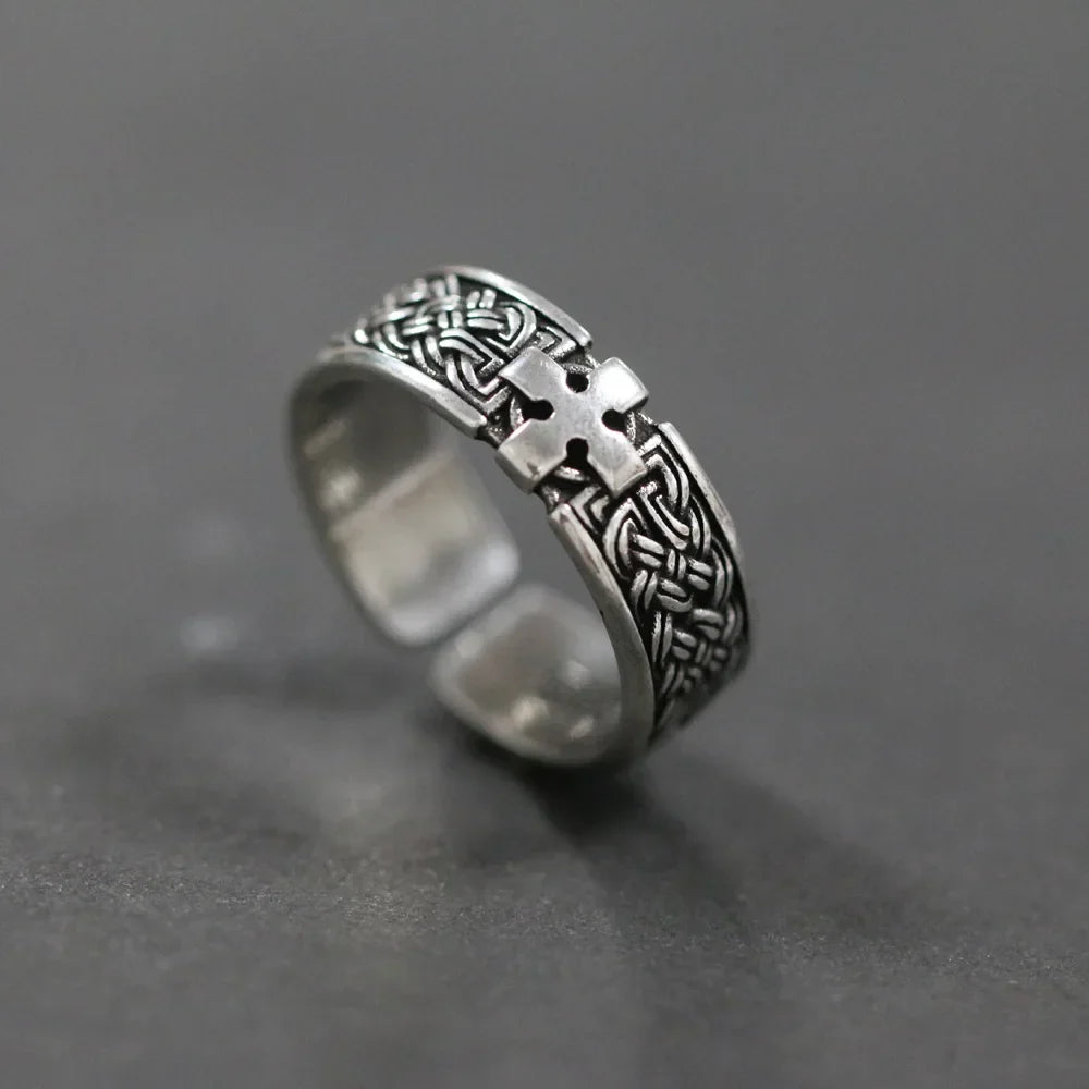 Devil Ram Horns Skull Open Ring for Men's Retro Satanic Cross Religious Amulet Jewelry