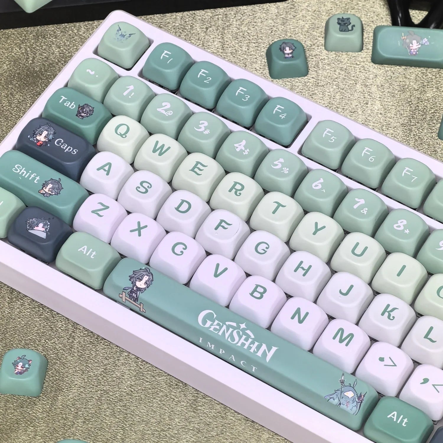Genshin Impact Theme Xiao Keycaps MOA Profile PBT Sublimation Mechanical Keyboard Caps Cartoon Character Gamer XIAO Keycap
