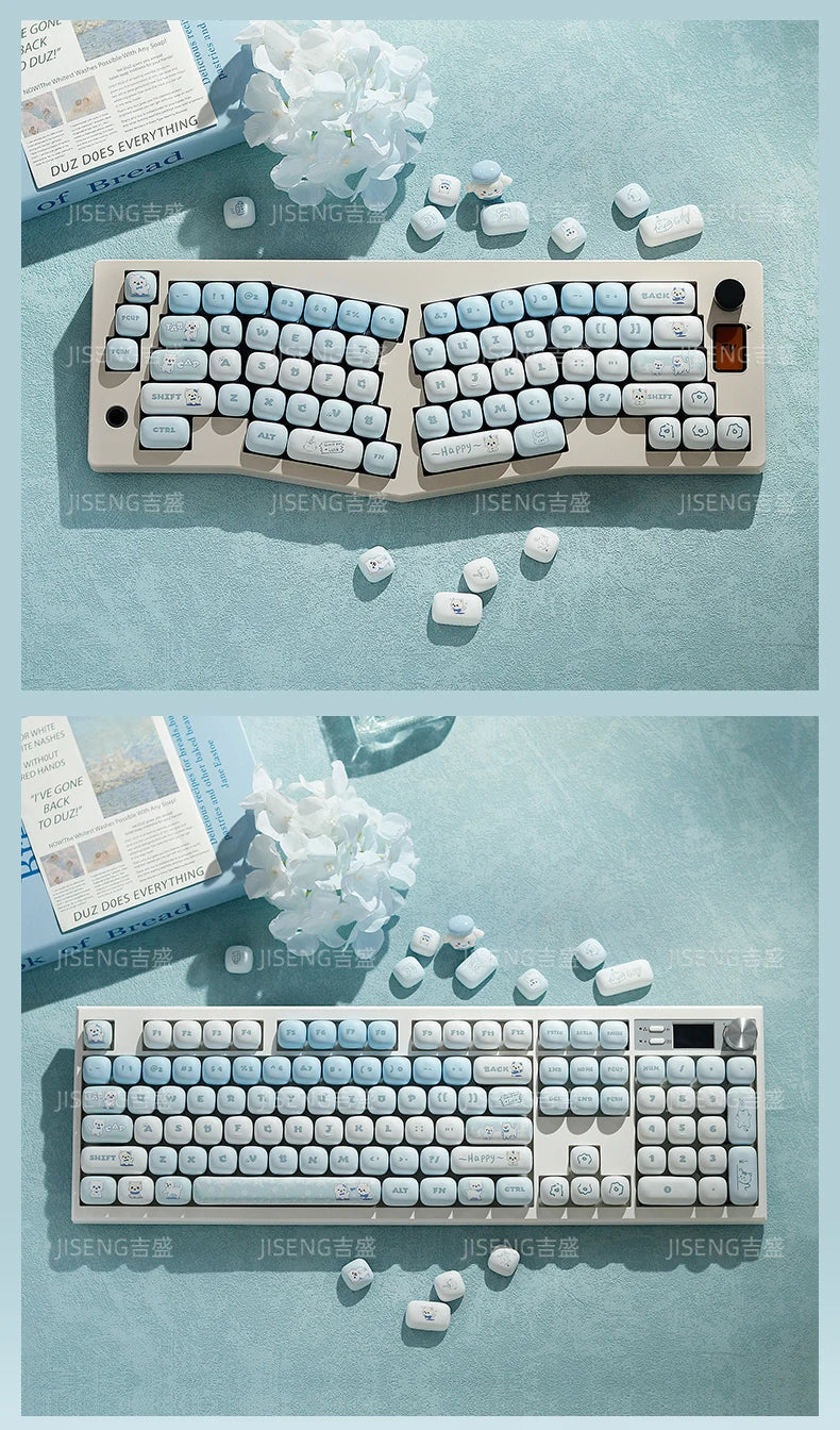 Blue Cat Mantou Keycap Set Custom PBT 140keys Lovely Animal MOG Profile Anime Key Caps Mechanical Keyboard Artisan Keycaps Gift
