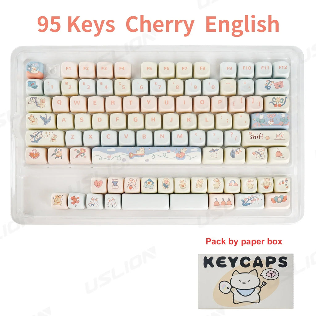 95 Keys MOA Profile PBT Keycaps for 61/64/68/84/75/87Keys Gaming Mechanical Keyboard AULA F75 GMK67 GMK87 Cartoon Cute Key Caps