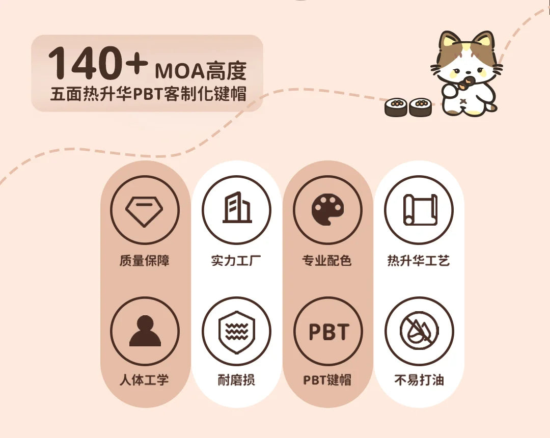 Cats Eat Japanese Food Keycaps Custom PBT MOA Profile Key Cap Cute Dye Sublimation Cartoon Anime Point Keycap Gaming Keyboard