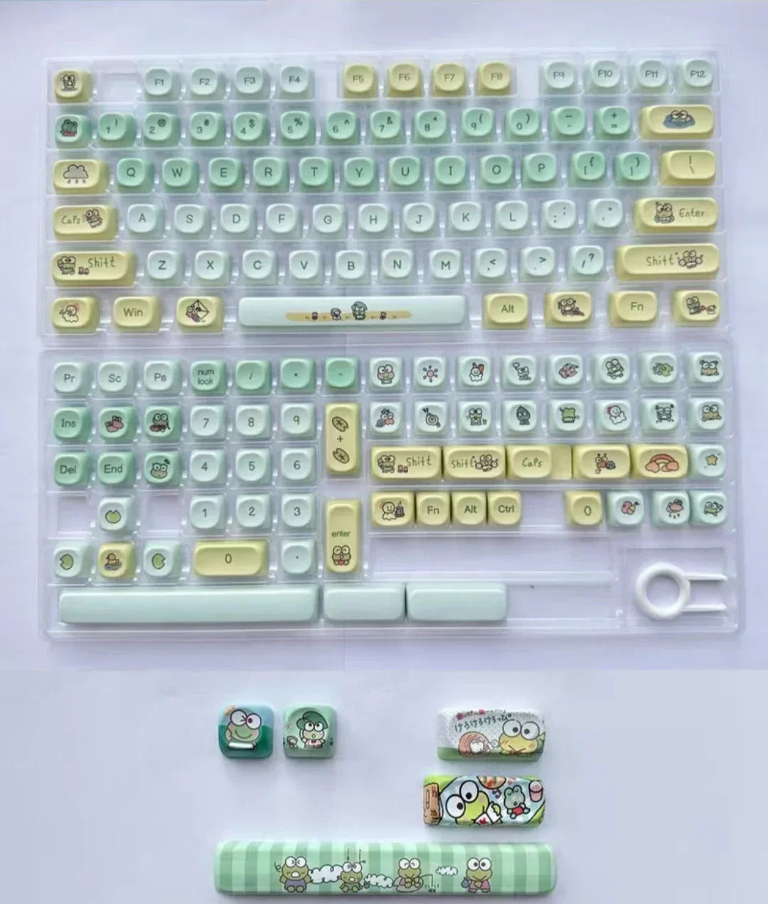 Cartoon Frog Green Keycaps Set 134/139 Keys Pbt Moa Keycap Personalized Five-Sided Sublimation Keycap For Mechanical Keyboard