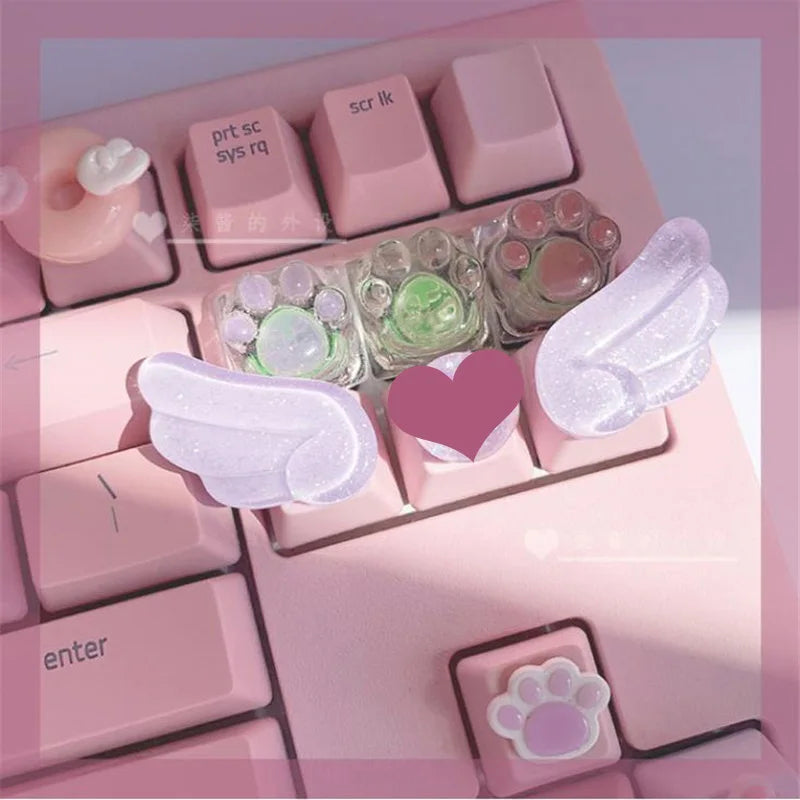 Personalized Keycaps Cute Wings Crystal Key cap Handmade Mechanical Keyboard R4 Keys PBT Color Keycaps Anime