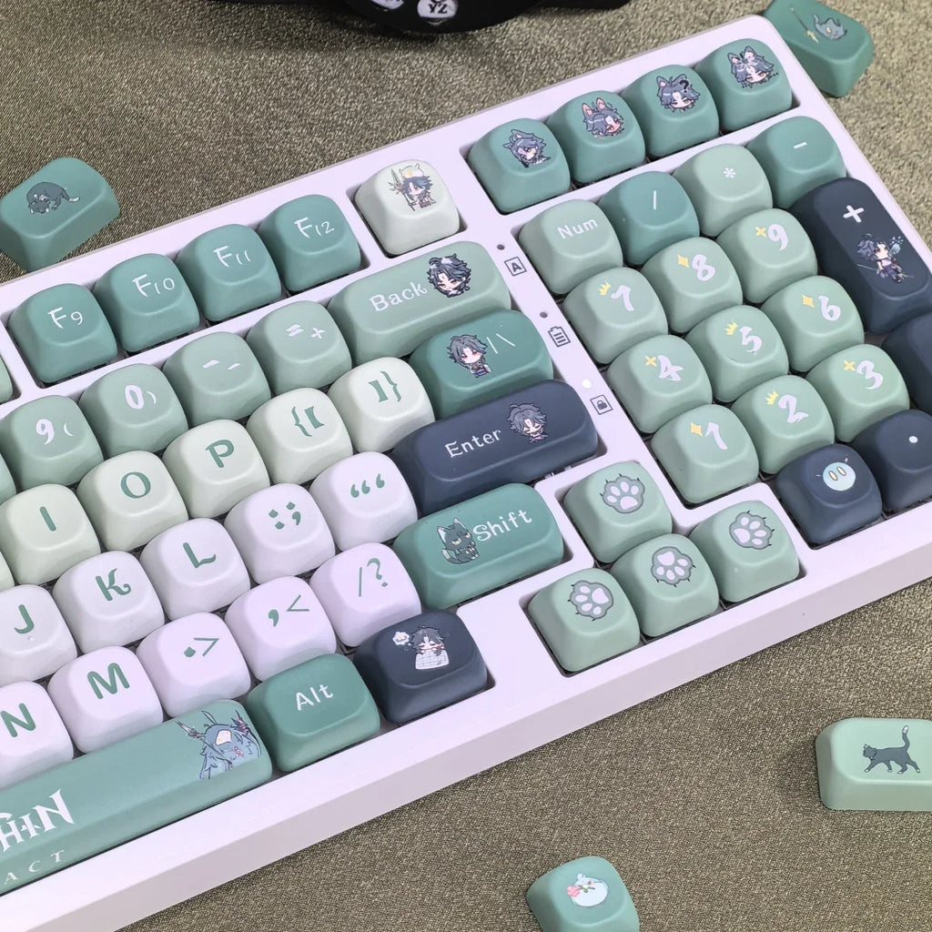Genshin Impact Theme Xiao Keycaps MOA Profile PBT Sublimation Mechanical Keyboard Caps Cartoon Character Gamer XIAO Keycap