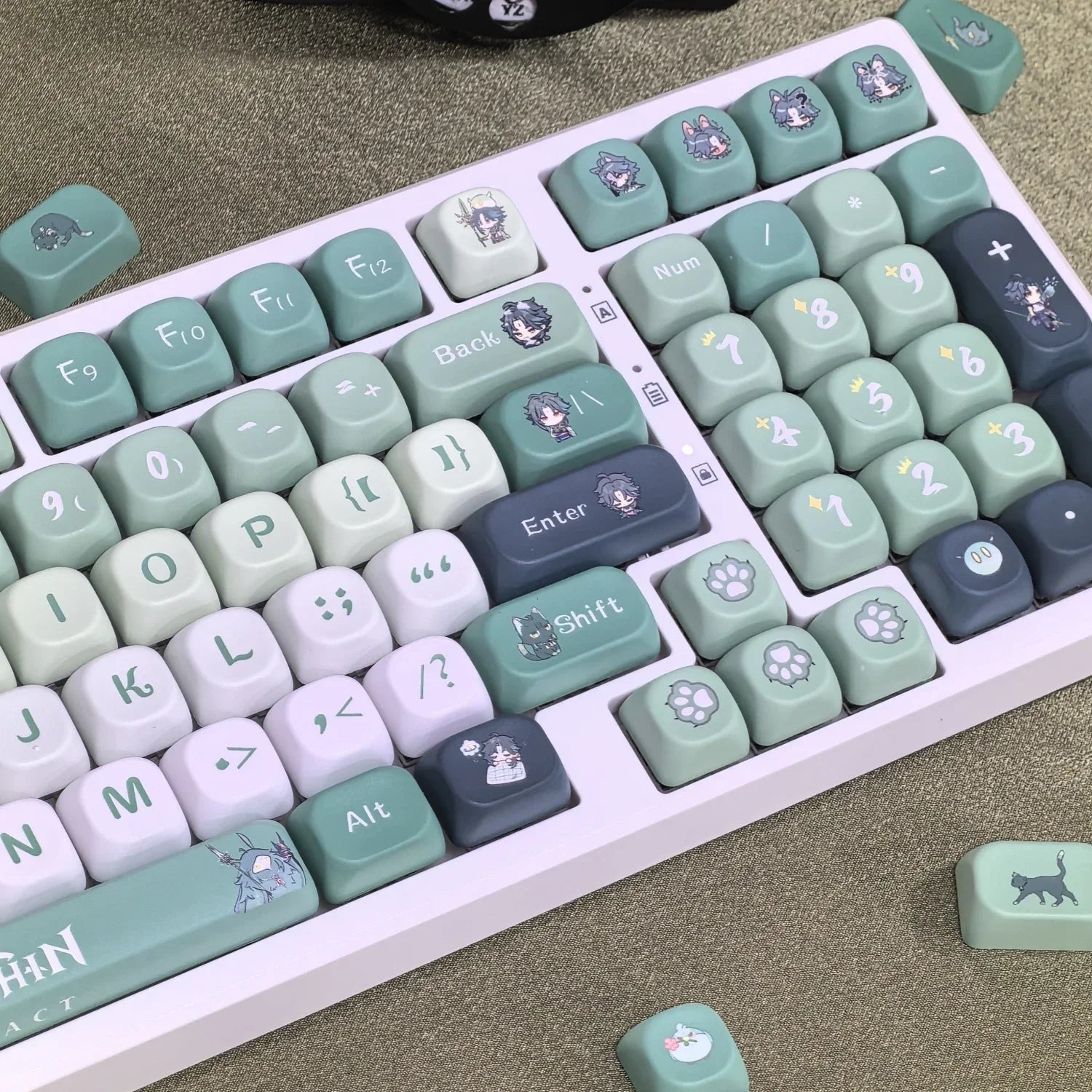 Genshin Impact Theme Xiao Keycaps MOA Profile PBT Sublimation Mechanical Keyboard Caps Cartoon Character Gamer XIAO Keycap