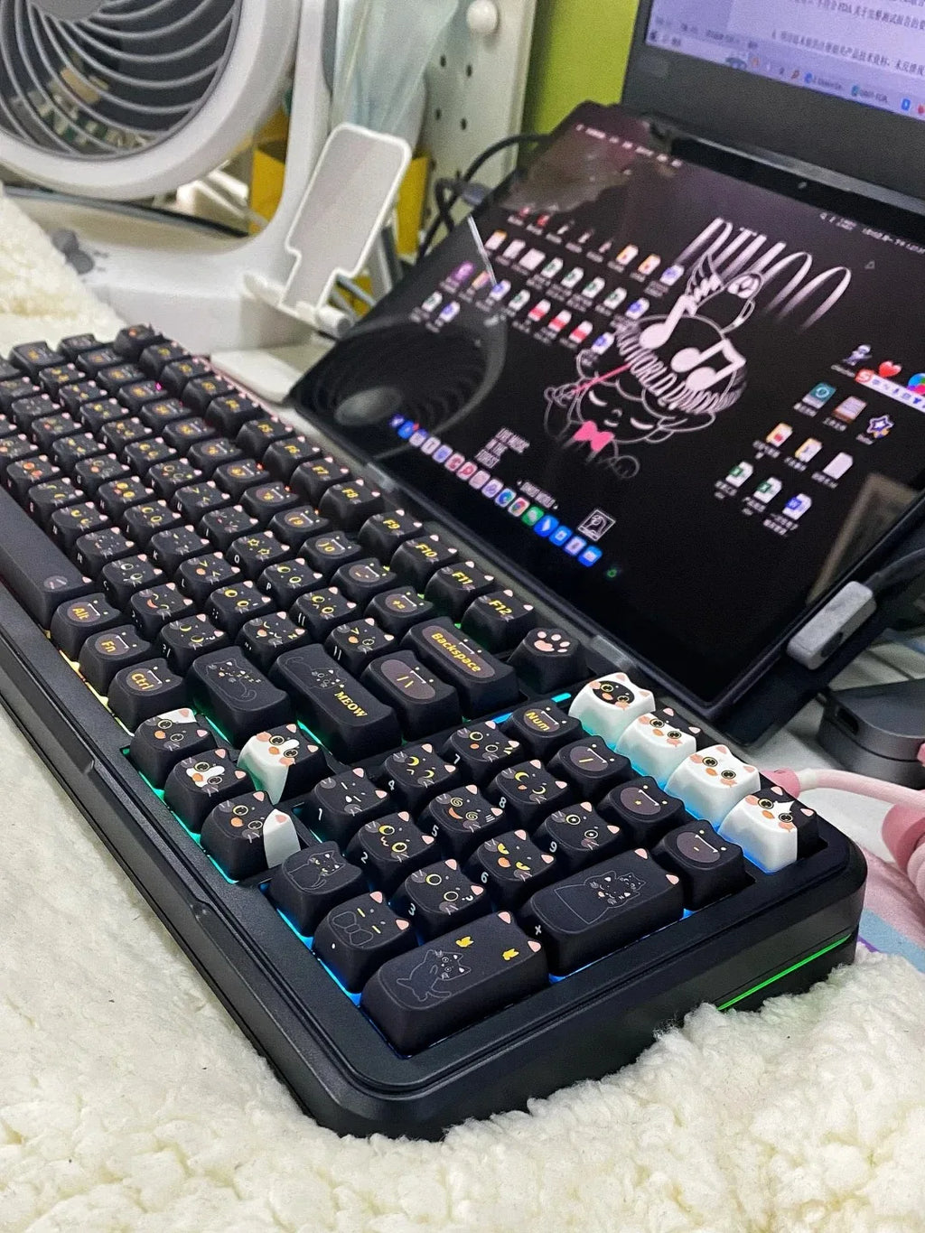 142 Keys Customized Gift Cute Cat keycaps New MAO Keycaps Square Thermal Sublimation Mechanical Keyboard 2.25 U 2.75U for Alice