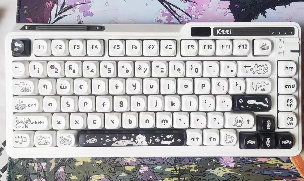 Naught Cat Black White Keycap 140 Keys MOA Profile PBT Keycaps Dye Sublimation for MX Switch Gaming Mechanical Keyboard Keycap