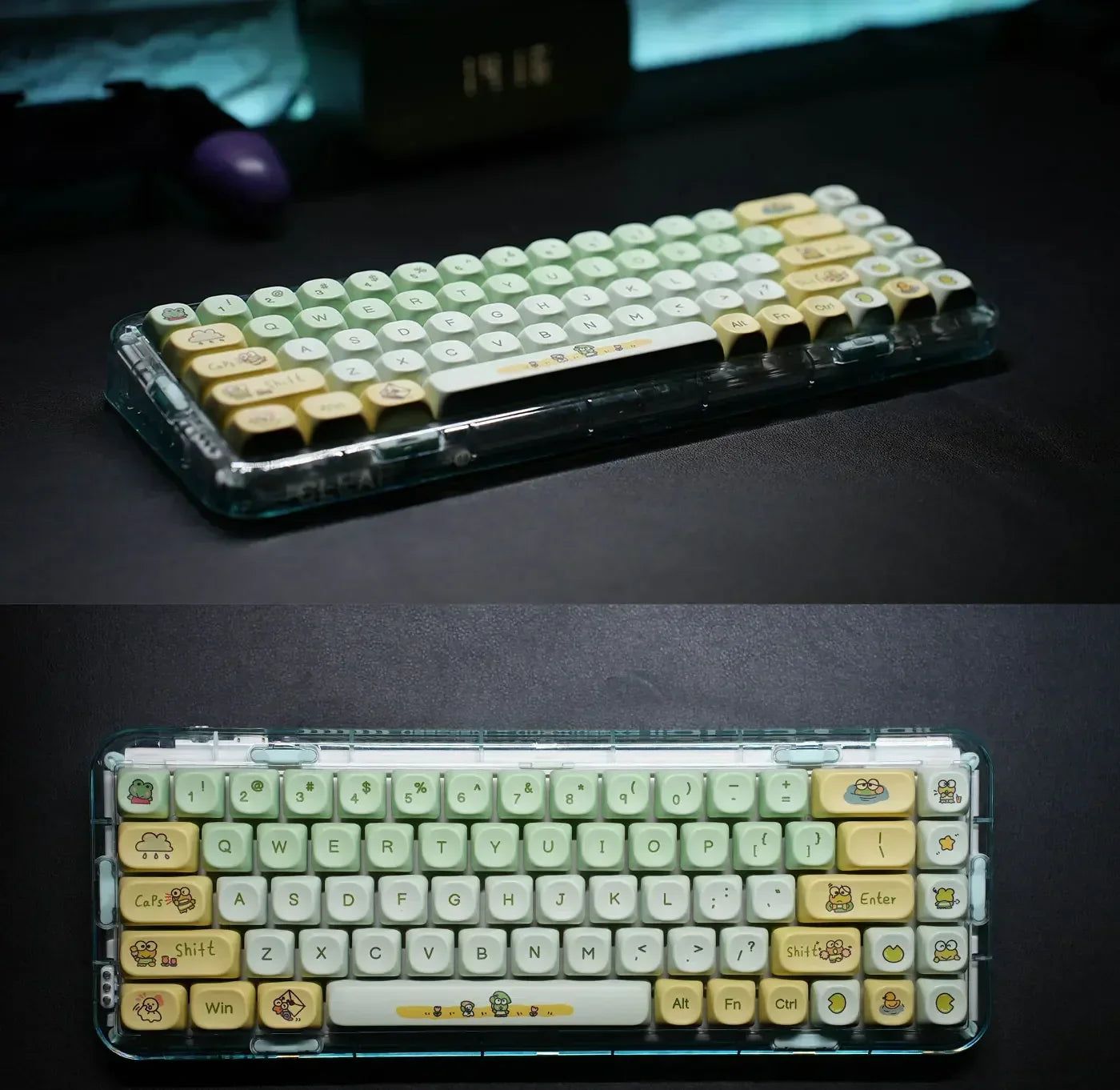 Cartoon Frog Green Keycaps Set 134/139 Keys Pbt Moa Keycap Personalized Five-Sided Sublimation Keycap For Mechanical Keyboard