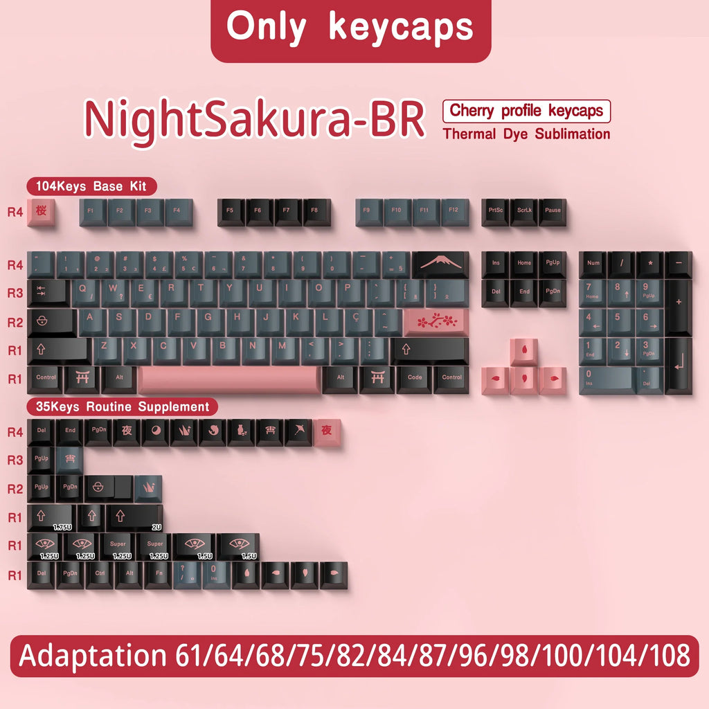 Abnt2 Keycaps Cherry Profile PBT Dye-Sub BR Keycaps Monster Red Samurai Blue Samurai For Mechanical Keyboard 7U Space bar