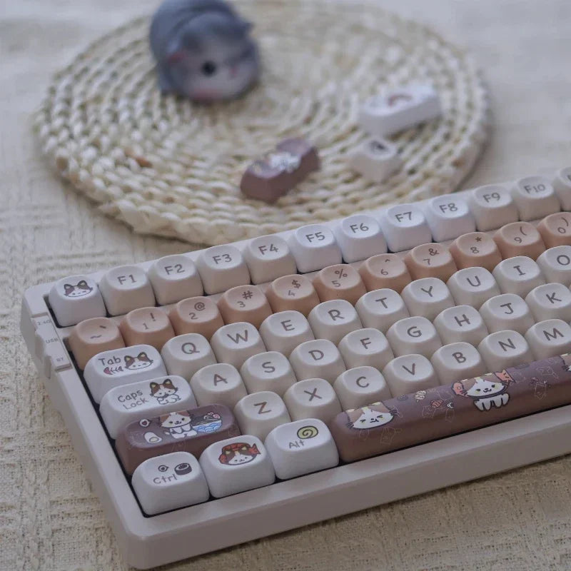 Cats Eat Japanese Food Keycaps Custom PBT MOA Profile Key Cap Cute Dye Sublimation Cartoon Anime Point Keycap Gaming Keyboard