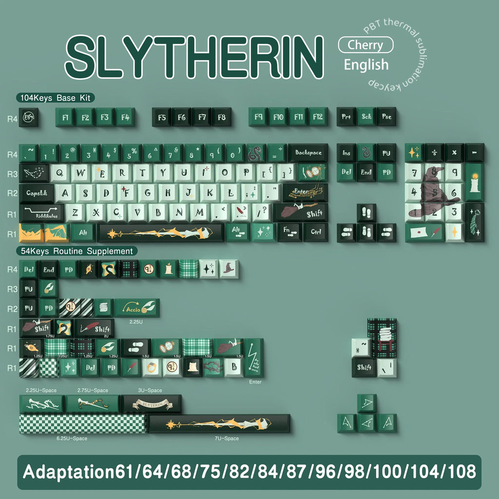 SLYTHERIN Theme Keycaps Cherry/MDA Profile Personalized Cartoon Keycap For Mechanical Keyboard with 7U and ISO key cap