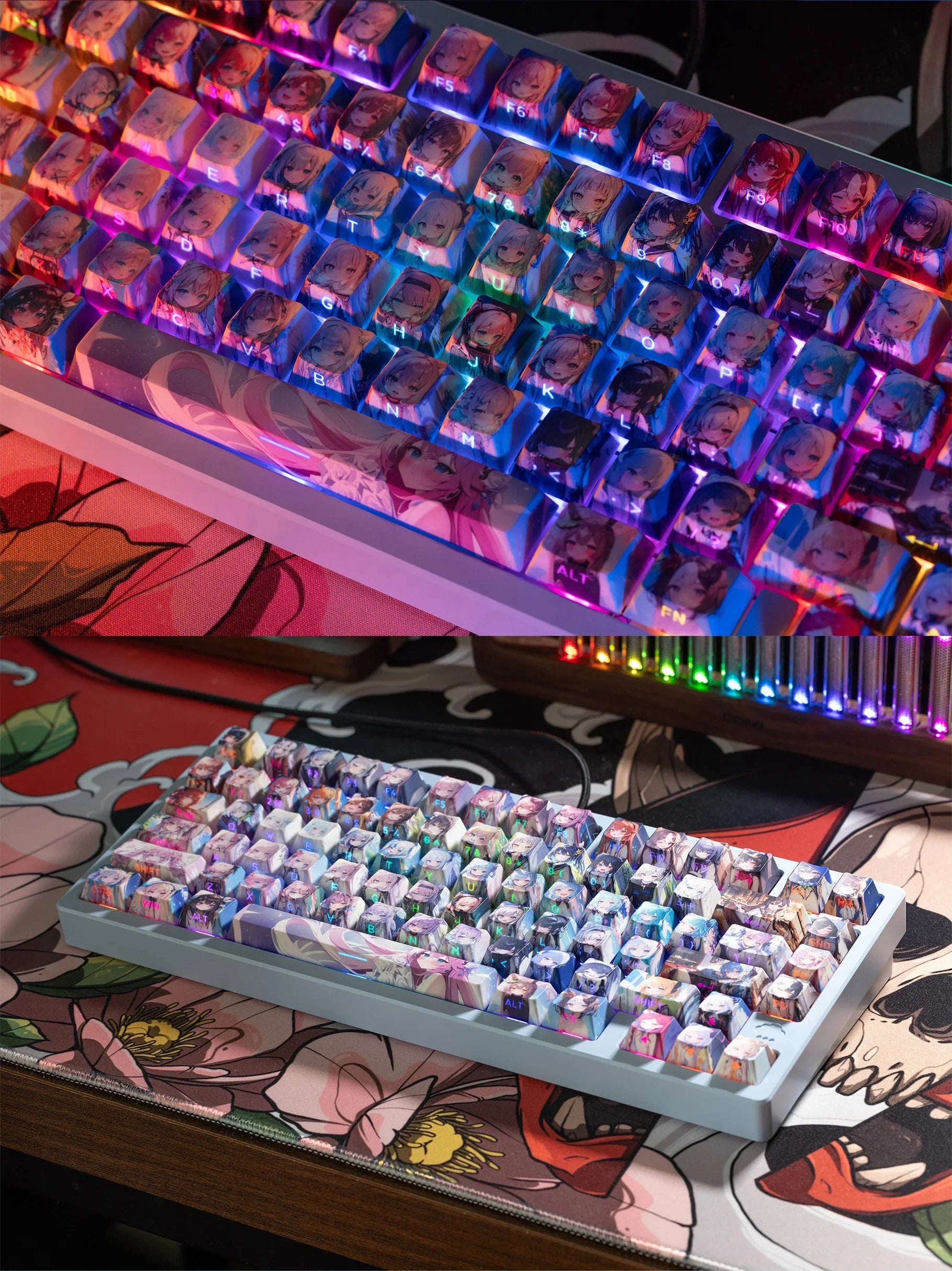 Smiling Album Anime Theme Keycaps Custom PBT Cherry Profile Keycap CuteSide carving Transparent Anime Point Key Caps for Gamers